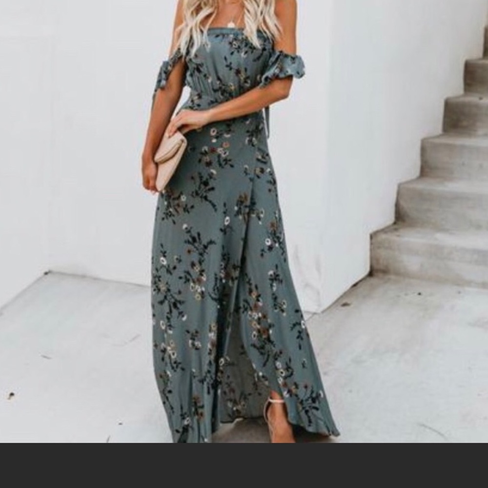 “Garden State” Off Shoulder Maxi Dress